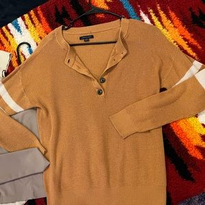 American Eagle mustard Striped Cozy Long sleeved Button Up